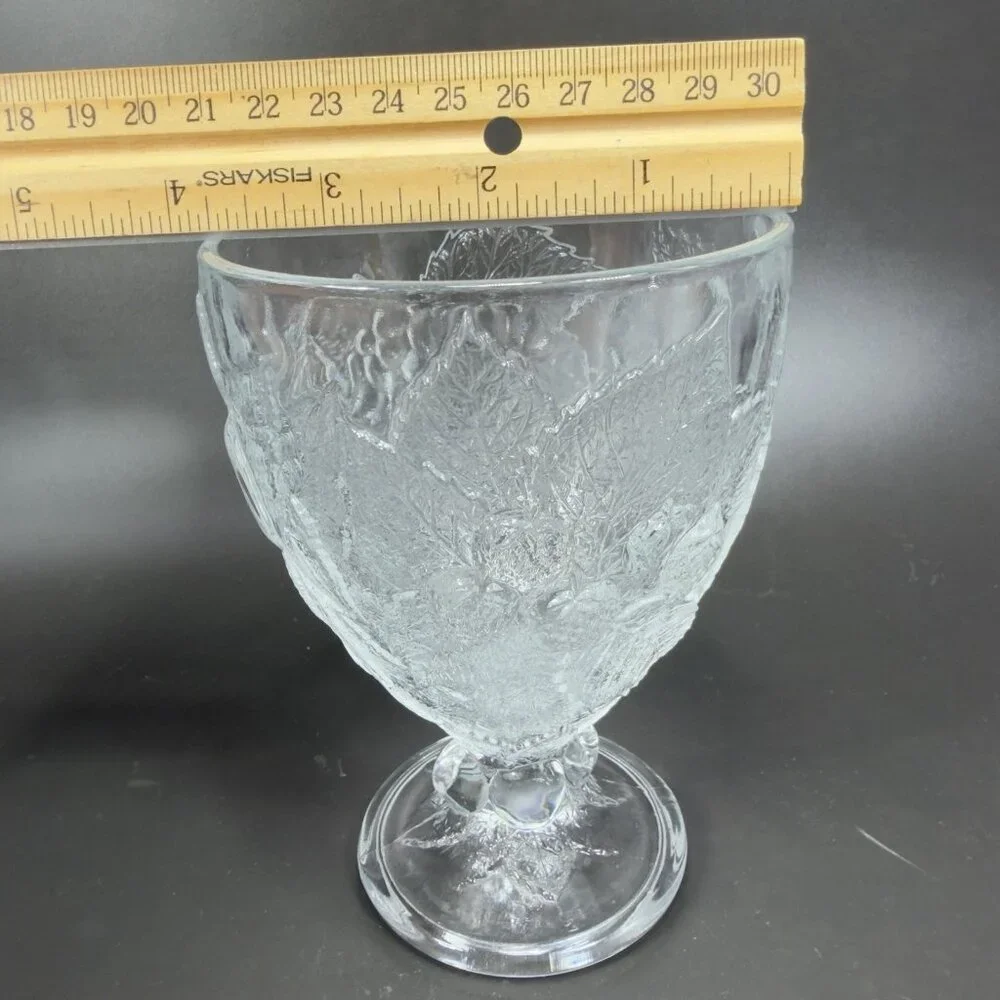 Pasabahce Fruit Embossed Heavy Pressed Glass Goblets Clear Cups Glasses Set‎ 2